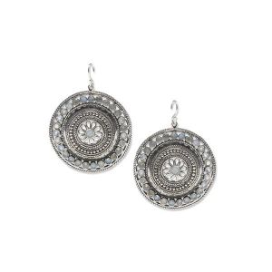 Oxidised Silver Round Moon Stone Earring