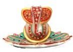 Marble Seated Ganesh Idol On Green Leaf