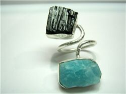 AMAZONITE AND TOURMALINE ROUGH RING