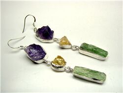 AMETHYST, GREEN KYANITE AND CITRINE ROUGH EARRINGS