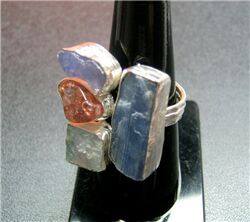 AQUA KYANITE SUNSTONE AND TANZANITE ROUGH RING