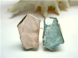 AQUAMARINE AND ROSE QUARTZ ROUGH RING