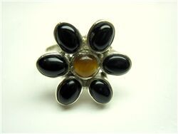 BLACK ONYX AND TIGERSS EYE CABOCHON RING