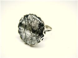 BLACK RUTILE CABOCHON RING