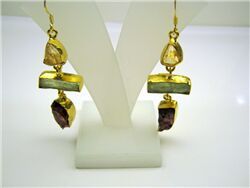 CITRINE, GARNET AND GREEN KYANITE ROUGH EARRINGS