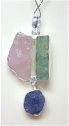 ROSE QUARTZ TANZANITE KYANITE ROUGH PENDANT