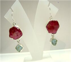 RUBY AND AQUAMARINE ROUGH EARRINGS