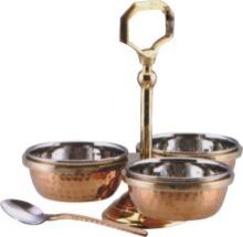 Brass Steel Copper Hammered Pickle Set