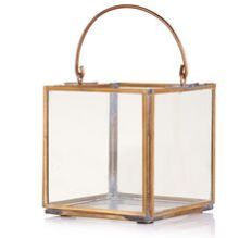 Glass Metal Lantern With Square Shape With Brass Handle