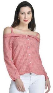 Red Check Fall Collar Shirt