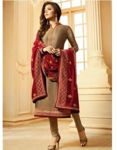 Drashti Dhami Brown Satin Churidar Suit