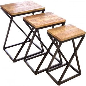 Wood And Iron Nested 3 Table Set