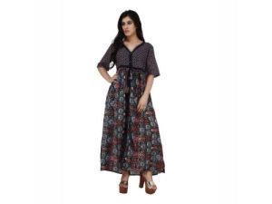 Button Clouser Multicolored Flared Kurta