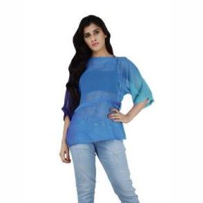 Womens Georgette Tie-Dye Cord Fitted Blue Top