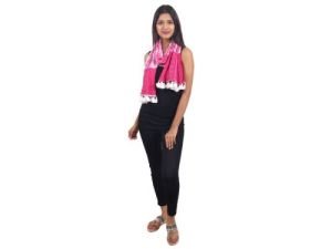 Womens Rayon Net Work Fringes Decorated Tie-Dye Pink Stole