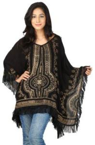 Women Rayon Black Gold Print Kaftan