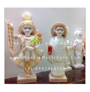 White Marble Yamunaji and Mahaprabhuji Statue