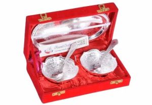 Silver Plated Bowl Spoon Tray Set