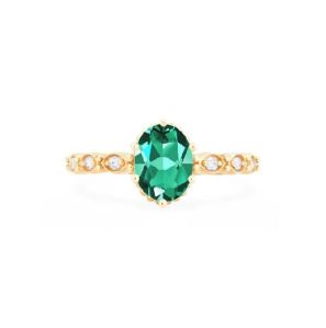 Oval Cut Emerald Engagement Gold Ring