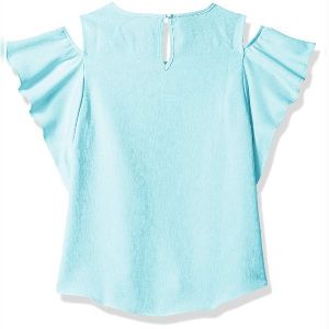 Amy Byer Girls Big Flutter Sleeve Cold Shoulder Top with Necklace