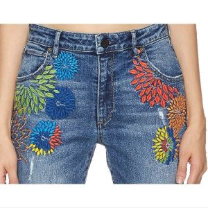 HALE Womens Luna Desirable Mid Rise Mini Boot Jean with Embroidery