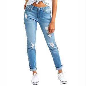 Womens Comfy Stretch Ripped Jeans