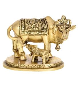 Brass Holy Kamdhenu Cow and Calf Figurine