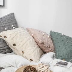 Clara Knitted Cushion Pillow with Core & Buttons