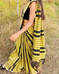 Check Pure Handloom Cotton Saree