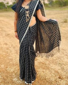 Check Pattern Pure Cotton Saree