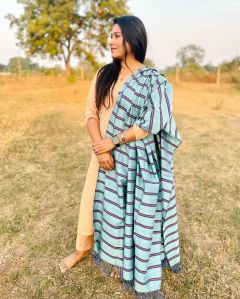 Blue &AMP; Pink Mercerized Cotton Dupatta