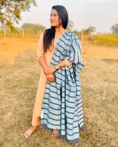 Blue &AMP; Pink Mercerized Cotton Dupatta