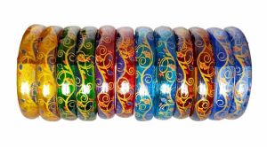 Flower Design Permanent Print Glass Bracelet/Kada For Women & Girls Set 12 Multi