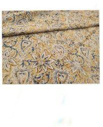 gold kalamkari hand blocked silk fabric