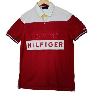 Mens Tommy Hifiger Polo Neck T-shirt (White,Red)