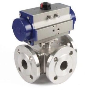 PNEUMATIC THREE WAY FLANGED BALL VALVE