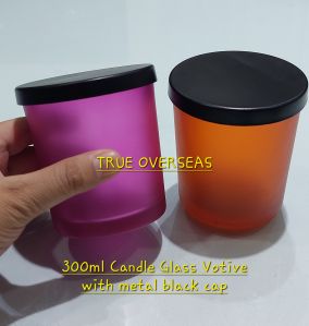 200ml candle glass votive with metal black lid