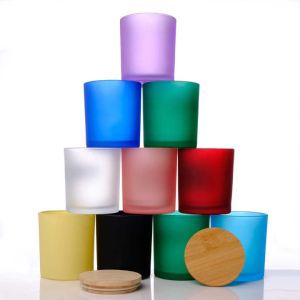 200ml colourful candle glass votive with wooden lid