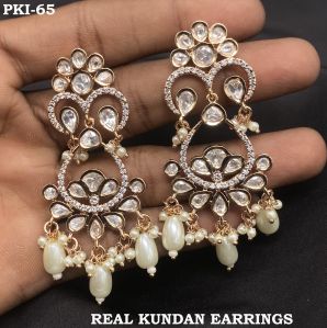 Pure Brass Real Kundan Flower Shaped Earrings