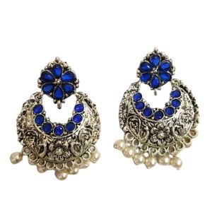 Oxidised silver stone earrings