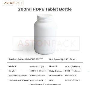 200ml HDPE Tablet / Pill / Capsule Packer Bottles