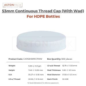 53mm Continuous Thread (CT) Cap w/ Wads (For HDPE Bottles)