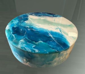 Blue and Yellow Round Resin Table