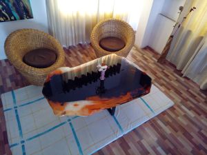 Red and Black Resin Table Top