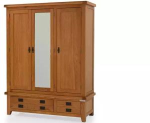 Oak Wood 3 Door Wardrobe