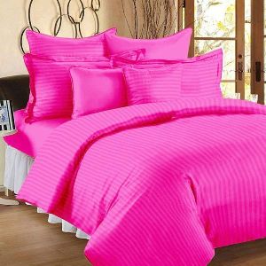 Rekhas 400 TC 100% Cotton Satin Striped Plain Bedsheet Dark Pink