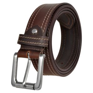 Men\'s Stitched Full Grain Brown Leather Belt