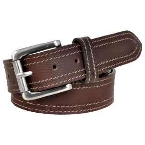 Men\'s Stitched Full Grain Brown Leather Belt