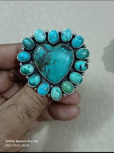 Heart Shape Turquoise Cluster Ring