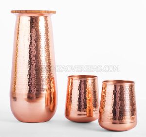 Hammered Copper Jug & Glass Set